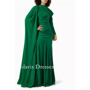 OIMG Dubai Mordern High Neck Customized Prom Dresses Evening Dress Crepe Green Ruched Women Evening Gowns Formal Party Dress