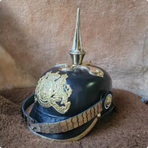 Prussia German Brass Hat 62cm Vintage Leather Helmet Officer
