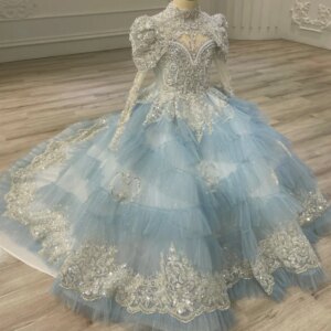 2024 new flower girl round-neck long-sleeved tail skirt
