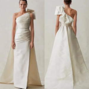 Customized White Straight Prom Dresses Floor-Length One-Shoulder Sleeveless Evening Dresses Fashion Pleat Bow The-Tail-End