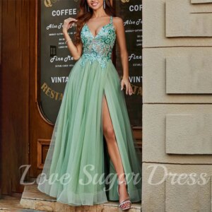 Sexy Backless Evening Dresses For Women A Line Lace Applique Long Prom Dress V Neck Formal Party Gowns vestidos para mujer