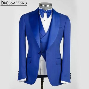 Blue Formal Men Suits Three Pieces Evening Party Blazer Groom Wear ( Jacket+Vest+Pants )