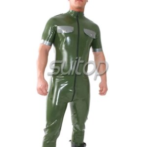 Suitop handmade latex uniform party catsuit policy out-fit with front zip through crotch