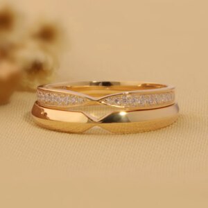 AZS Designer Handcrafted Custom V-Shape Gold-Plated Silver Rings with Lab-Grown Diamonds – Perfect for Valentine, Wedding rings