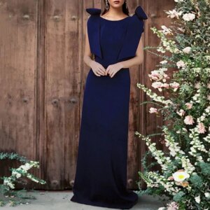 Customized  Simple Navy Bule Mother of the Bride Dress Scoop Neck Backless Bow Mermaid Long Formal Evening Gowns Weddin