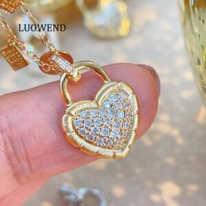 LUOWEND 100% 18K White/Yellow Gold Pendant Women Romantic Heart Shape Real Natural Diamond Necklace Pendant High Wedding Jewelry