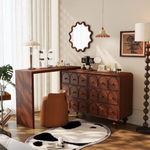 PurelyFeel French dressing Retractable solid wood retro bedroom in ancient style makeup table apartment corner dressing table