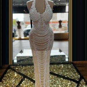 Customized Beading Pearl Prom Dresses  Exquisite Split Floor-Length Formal Dresses