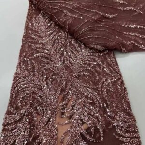 Luxury African Heavy Beaded Lace Fabric 2025 High Quality Nigerian Sequins Tulle Lace Fabric 5 Yards for Wedding Dress