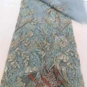 African Groom Lace Fabric 2025 High Quality French beads Sequins Lace Fabric 5 Yards For Nigerian Sewing Party Wedding Dresses