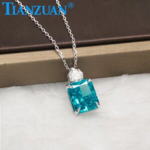 New Rectangle Shape 10x12mm Paraiba Color Zircon Side stone moissanite 925 Silver Pendant Necklace Party Fine Jewelry