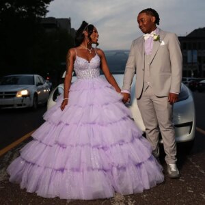 Lilac Princess Quinceanera Dresses Tiered Tulle Customsized Sequined Sweet 15 Party Gowns vestido cenicienta quinceañera
