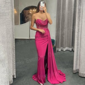 Beautiful Mermaid Women’s Evening Dresses Sleeveless Prom Gowns Beaded Formal Party Customized Side Split Vestidos Para Mujer