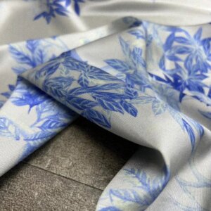 National style blue maple Forest evening 21momme twill stretch silk fabric temperament small shirt cheongsam