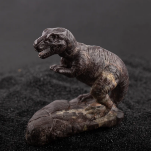 Unique Textured Natural Material Dinosaur Carving – Handcrafted T-Rex Statue Gif