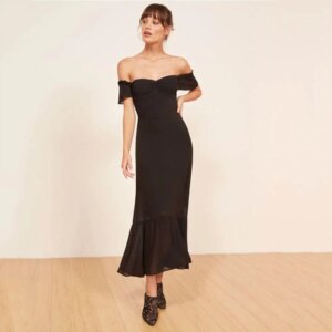 Simple Black Short Cocktail Dresses Off The Shoulder Chiffon Sweetheart Backless A-Line Ankle Length Prom Party Gowns Plus Size