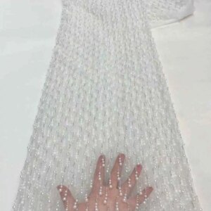 Luxury Handmade Sequins Beads Lace Fabric With Heavy 3D Embroidery Beads Fabric Fashion French Tulle Mesh Lace Fabric For Dress