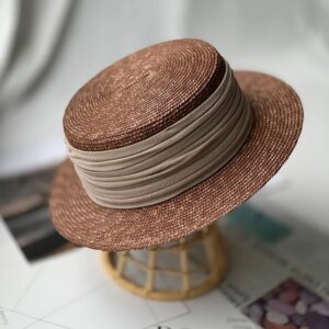 Summer new wheatstraw flat top hat for women along short eaves shade holiday fold