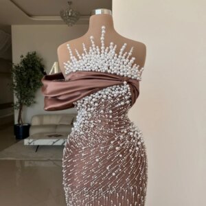 One Shoulder Intricate Straight Evening Dress Luxurious Pearls Chic Women Special Occasions Cocktail Gown Customized Elegant