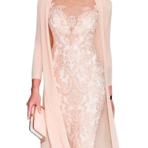 Mother of the Bride Dress Formal Wedding Jewel Neck Knee Length Chiffon Lace 3/4 Length Sleeve with Beading Appliques 2024