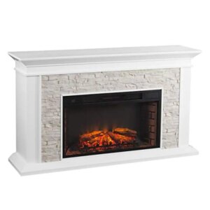 Electric Fireplace with Lifelike Flames Brick Style Interior Transitional Farmhouse Design 60.25″ W x 15.5″ D x 35.25″ H Wall