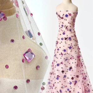 Exquisite Unique Pink Luxury African Fashion Design Fabric Handmade Embroidery Net Lace Stones For Women’s Wedding Party Dresses