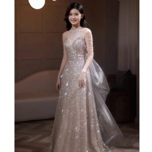 party dresses women evening shiny dress robe de soirée vert vestido coctel ชุดงานพรอม white dress evening dress