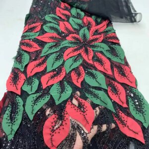 Newest African Sequins Lace Fabric 2025 5Yards High Quality 3D French Nigerian Beaded Lace Fabric For Sewing Dress Wedding Party