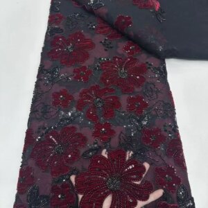 Factory 2025最新 Delicate Best Quality Soft Embroidered Velvet Lace Fabric for Party Evening Dress African Lace Fabric Q243-1