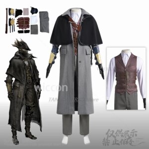 Game Bloodborne Cosplay Gehrman Costume Trench Coat Hat Uniform Halloween Horror Christmas Suit trench Man Halloween Cos