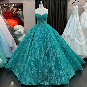 Jancember Exquisite Romantic Quinceanera Dresses For Gril Sequins Strapless Ball Gown Beading Lace Up Vestidos De 15 Años DY6631