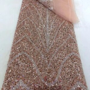 Luxurious African Beaded Net Mesh Lace Fabric 2024 Embroidery Sequins French Tulle Lace for Nigerian Wedding Party Dress WS