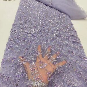 2025 Latest African Beaded Lace Fabric Embroidery French Mesh Sequins Lace Fabric Nigerian Tulle Lace for Wedding Party Party