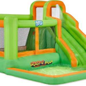 Compact Bounce-A-Round Inflatable Water Slide Park – Heavy-Duty for Outdoor Fun – Climbing Wall, Slide & Splash Pool – Easy to S