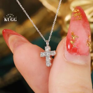KUGG 100% 18K White Gold Necklace Elegant Cross Shape Real Natural Diamond Pendant Necklace for Women Birthday Gift High Jewelry