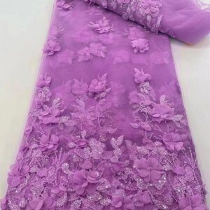 Purple .Pink Applique Flower Lace Embroidery African Fabric Lace High Quality 2025 Latest Beaded Lace Fabric For Wedding A1069-1