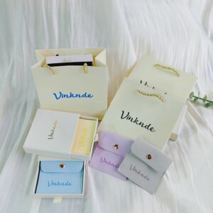 Custom Logo Luxury Gift Paper Bag Shopping Wedding Gift Jewelry Packaging with Handles Drawer Earrings Box Suede Button Pouches