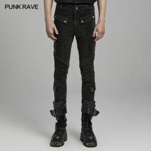 PUNK RAVE Men’s Punk Slim Fit Three-dimensional Denim Pants Personalized Streetwear Cool Trousers Spring Autumn Men Clothing