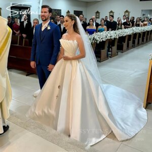 SSYTENS Elegant A-line Satin Wedding Dresses Strapless Sleeveless Bridal Dresses Long Wedding Gowns Robe De Mairee Customized