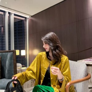 New Chinese style light yellow coat female acetic acid thin