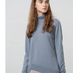 Wholesale high end knit cashmere wool super soft plus size irregular knit pullover women turtleneck sweater