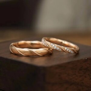 Designer Handcrafted Woven Satin Finish 18K/14K/9K Gold Couple Rings, Elegant Wedding/Engagement Bands for Him & Her