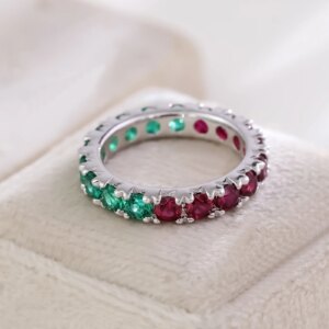 Provence 18K/14K/10K Solid Gold Round Cut Lab Grown Ruby and Lab Zambian Stackable Ring Customized Gift