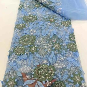 High-quality African Nigerian Elegant 3D beads Embroidered Fabric French Tulle Lace Fabric With Sequin For Party Wedding,xc
