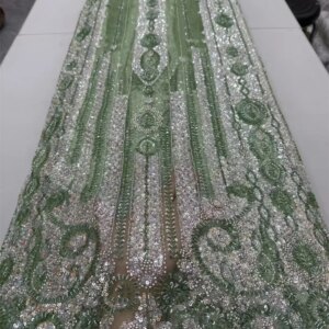 African Lace Fabric 5 Yards High Quality 2025 Luxury Bead Lace Fabric Green Embroidery Tulle Lace For Woman Party Dresses A938-1