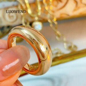 LUOWEND 100% 18K Yellow Gold Rings Fashion Simple Style Exquisite Engagement Ring for Women Anniversary Gift Fine Jewelry