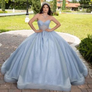 Customized Baby Blue Bowknot Ball Gowns Quinceanera Dresses for Girls Beads Sweetheart Sleeveless Vestidos De Quinceanera