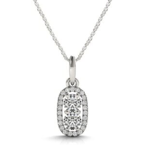 Outer Oval Shaped Two Stone Diamond Pendant in 14k White Gold 5 8 cttw