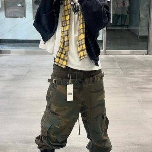 Stitched Camouflage Overalls Distressed Profile Multi-Pocket Trousers