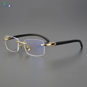 2025 Natural Buffalo Horn Rectangular Glasses Frame Men Handmade Design Frameless Optical Eyewear Women Myopia Reading Eyeglass